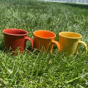 Fiestaware Mugs; Red, Orange, and Yelllow
